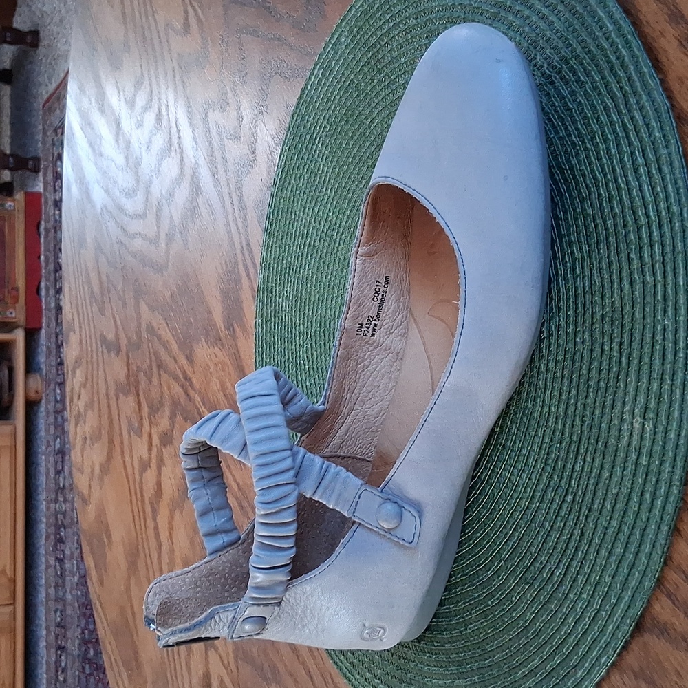 Born Light Blue Leather Ruched Ankle-Strap Flat